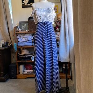 Vintage mix polka dot, striped, chevron print regatta maxi dress.